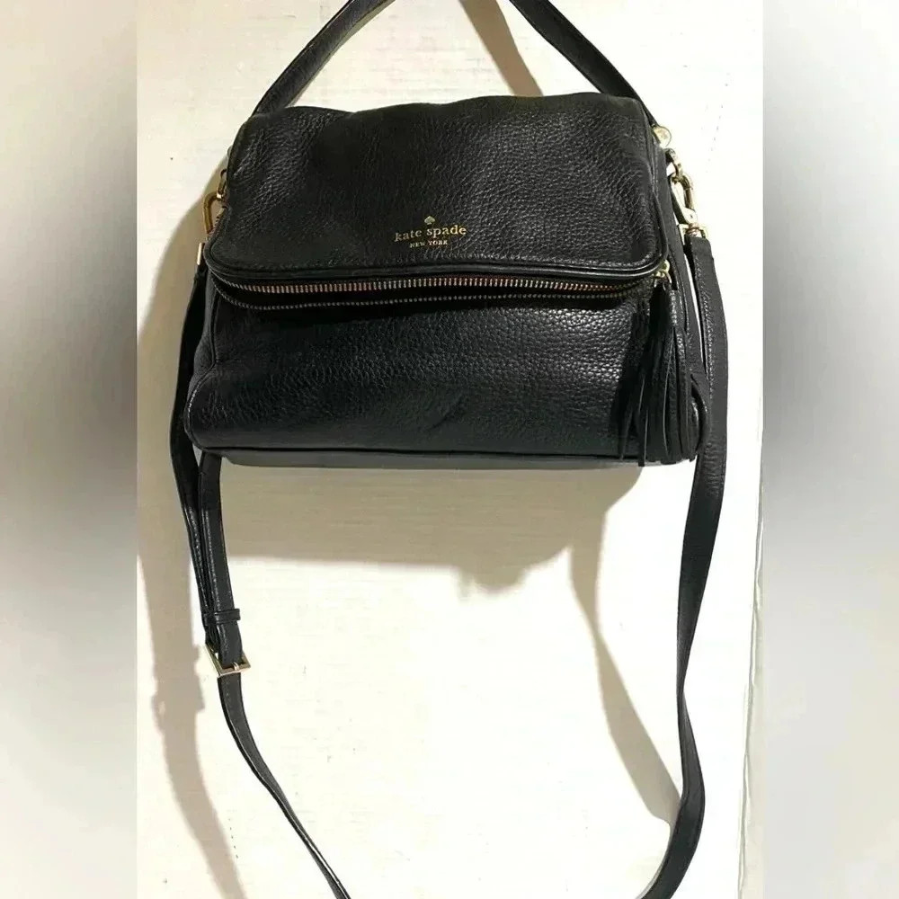 Kate spade black pebbled leather satchel handbag